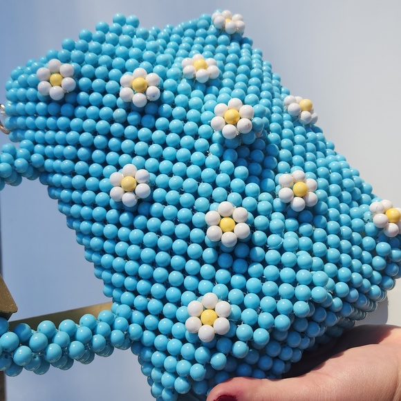 Anthropologie Beaded Daisy Teal Handbag - Picture 4 of 10